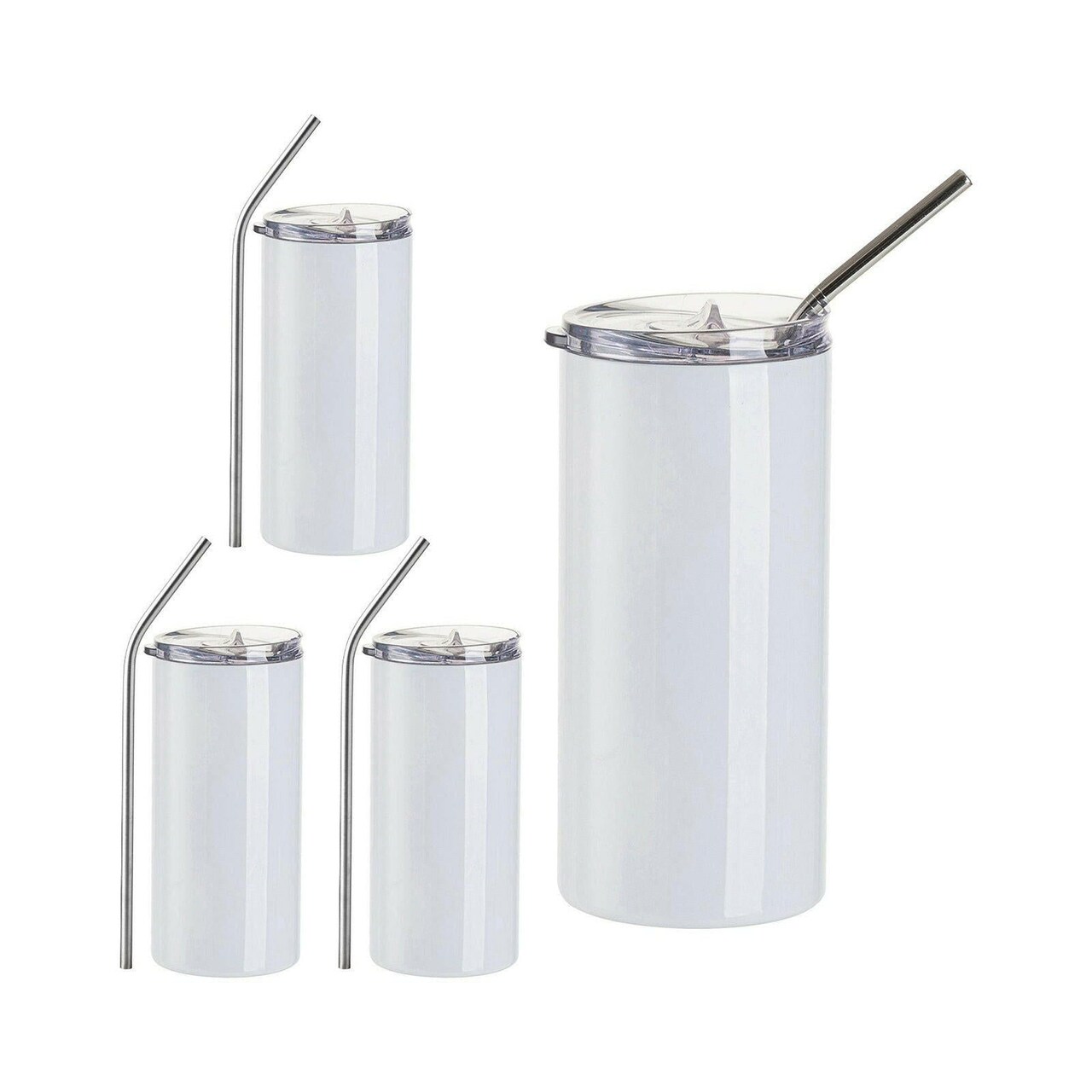 Craft Express 4 Pack 16oz Stainless Steel Skinny Sublimation Tumblers with Lids and Straws